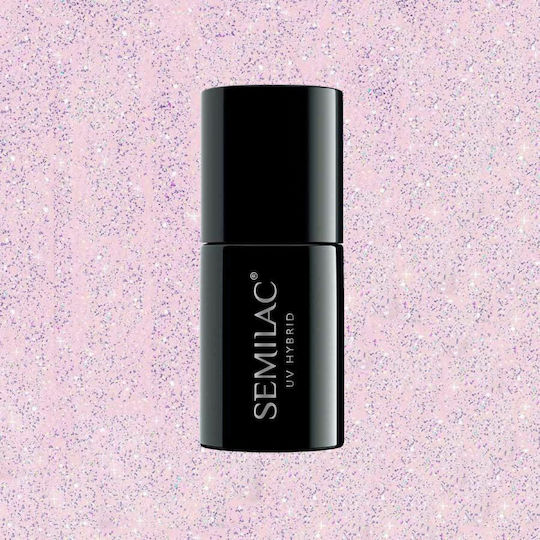 Semilac Classic Semi-Permanent Nail Polish Glitter Delicate Pink 806 with Glitter 7ml 1pcs