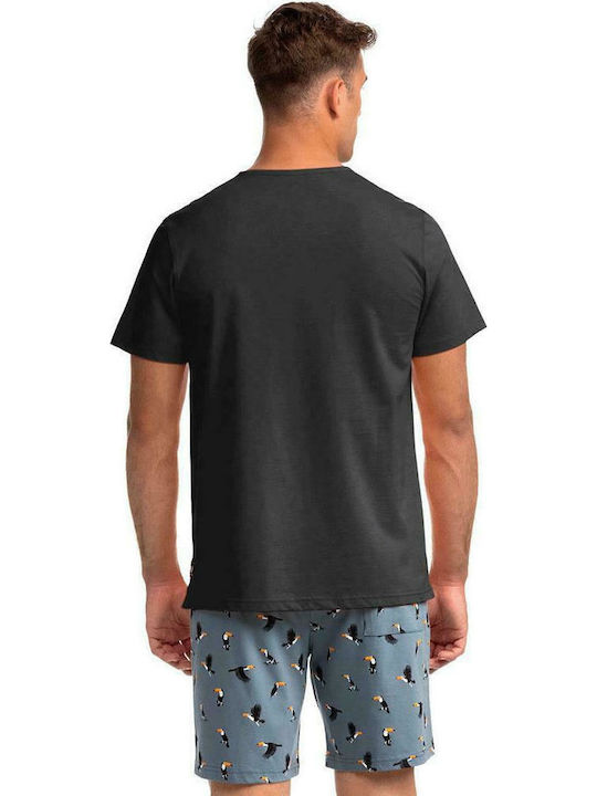 Vamp Men's Summer Cotton Pajamas Set Gray