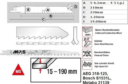 MP.S Jig Saw Blade for Wood 210mm Spathosega 5pcs 4052