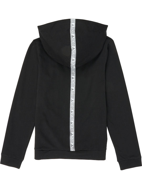 Guess Girls Hooded Sweatshirt Logoed Bands with Zipper Black