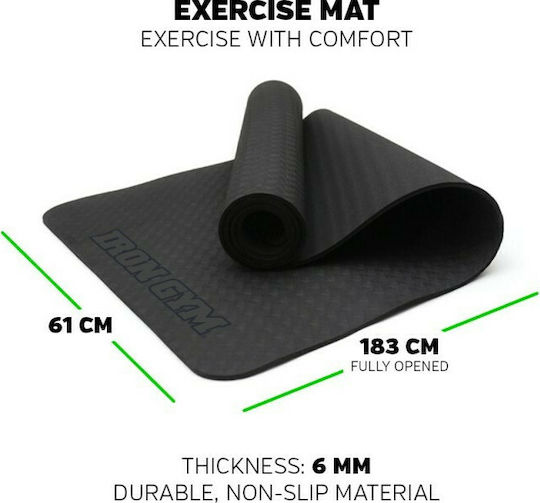 Iron Gym Trainingsmatte Yoga Schwarz 183x61x0.6cm