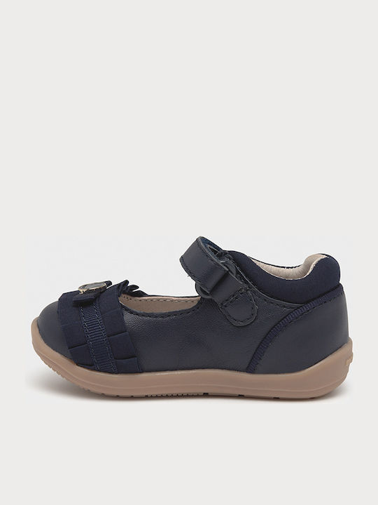 Mayoral Kids Leather Ballerinas with Hoop & Loop Closure Navy Blue