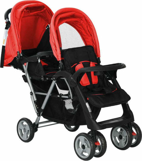 vidaXL Cărucior dublu Potrivit de la 6+ Luni Red & Black