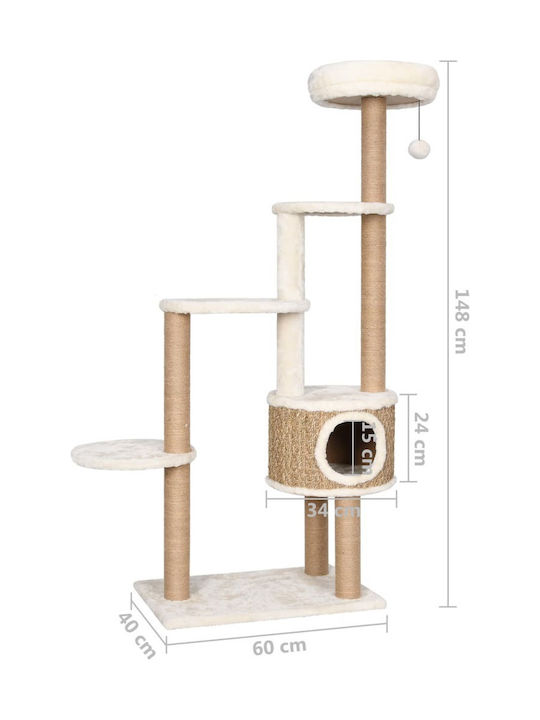 vidaXL Scratching Post Cat Trees Beige 5 levels 60x40x148cm