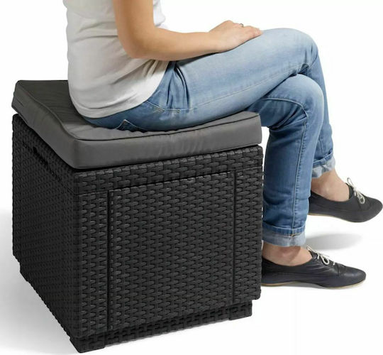 Σκαμπό Κύβος Εξωτερικού Χώρου Rattan Cube με Μαξιλάρι Γραφίτης 42x42x39cm