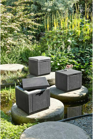 Σκαμπό Κύβος Εξωτερικού Χώρου Rattan Cube με Μαξιλάρι Γραφίτης 42x42x39cm