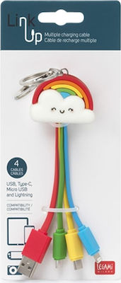 Legami Milano Link Up Keychain USB to Lightning / Type-C / micro USB Cable Rainbow 0.08m (UCC0006)