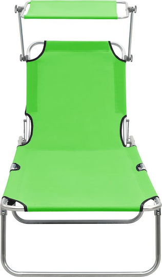 vidaXL Șezlong de plajă Verde Pliere Oțel cu Parasolar 189x58x27cm