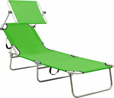 vidaXL Foldable Steel Beach Sunbed Green with Shader 189x58x27cm