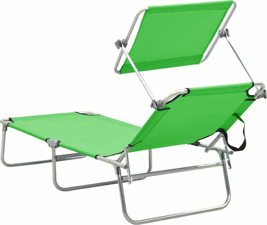 vidaXL Șezlong de plajă Verde Pliere Oțel cu Parasolar 189x58x27cm