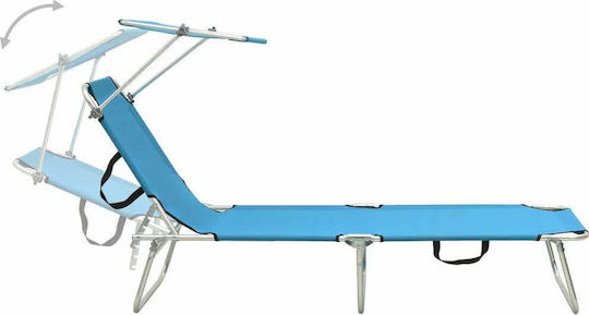 vidaXL Foldable Steel Beach Sunbed Light Blue with Shader 189x58x27cm