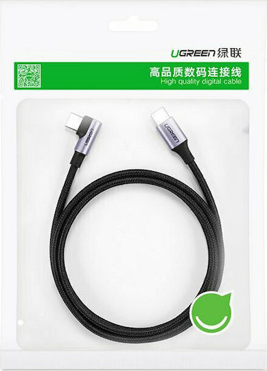 Ugreen US255 Angle (90°) / Braided USB 2.0 Cable USB-C male - USB-C 60W PD Μαύρο 2m 50125