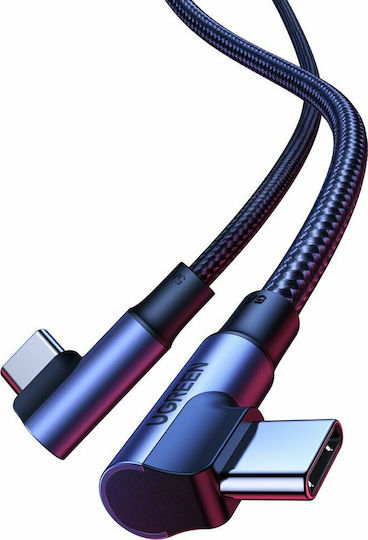 Ugreen Elbow Ъгъл (90°) / Плетена USB 2.0 Кабел USB-C мъжки - USB-C мъжки 100W Черен 1.5м (70697)