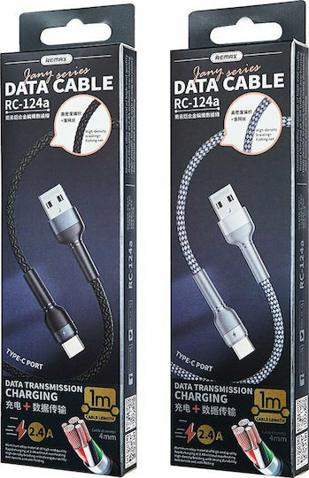 Remax Cablu Braided USB 2.0 USB-C Masculin - USB-A Argintiu 1m
