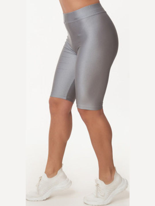 Women's Bike Training Legging Shiny & High Waisted Silver