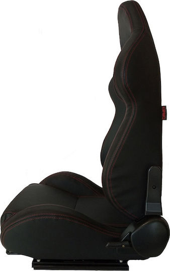 Carner Apollo Sport Set de scaune auto Scaun auto Καθίσματα Bucket από Δερματίνη Μαύρο με Κόκκινες Ραφές 2τμχ Negru 0017154