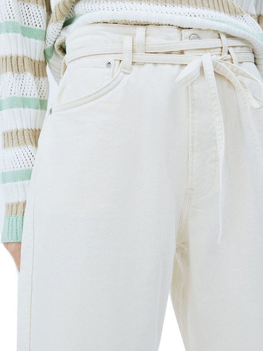 Rachel Damen Hoch tailliert Stoff Hose in Lockere Passform Beige mit Pailletten