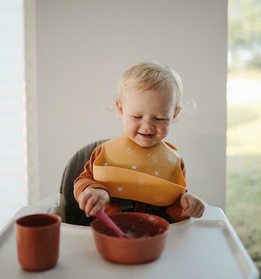 Mushie Woodchuck Waterproof Bib Silicone with Button & Pocket Red