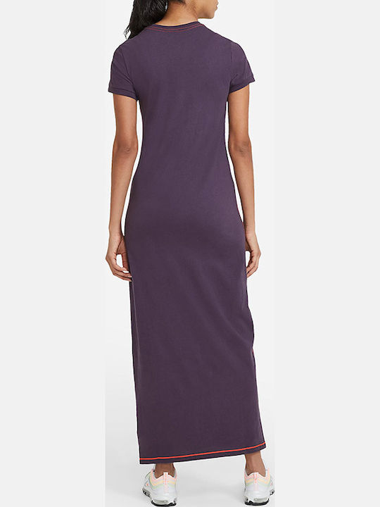 Sportswear Icon Clash Rochie Maxi Sport De Vară Pentru Femei Mâneca Scurtă Dark Raisin