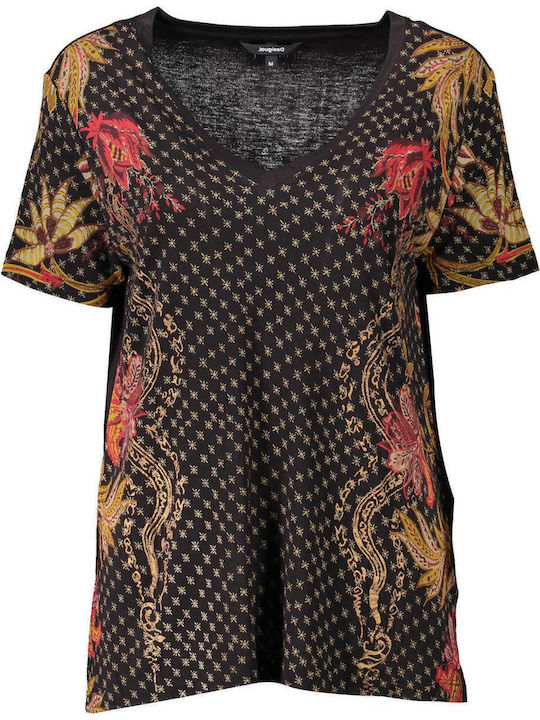 Praga Γυναικείο T-shirt Floral Μαύρο