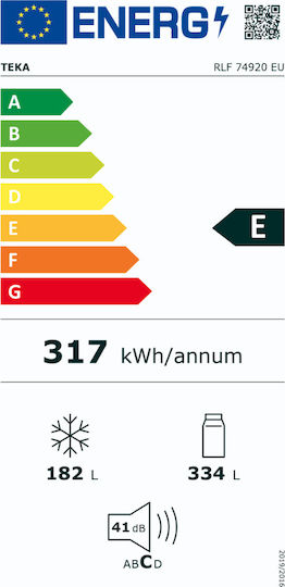 Teka Ψυγείο Ντουλάπα 516lt Total NoFrost Υ178.8xΠ89.5xΒ74.5εκ. Inox Rlf 74920