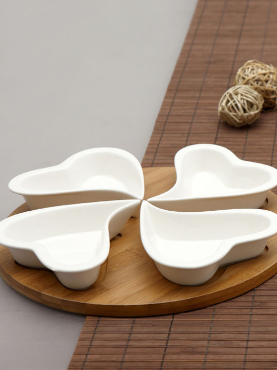 Cryspo Trio Porcelain Dessert Divided Serving Tray with 4 Slots Lotos White