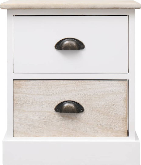 Bedside Tables from Solid Wood White / Natural 2 Pieces 38x28x45cm