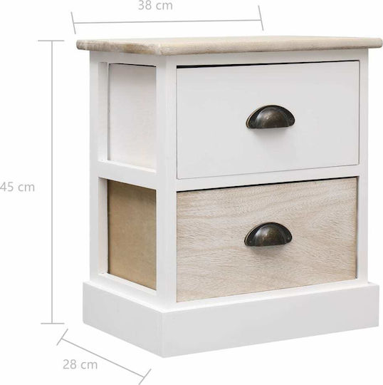 Bedside Tables from Solid Wood White / Natural 2 Pieces 38x28x45cm