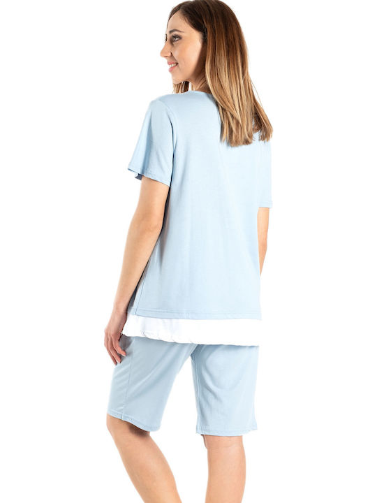 Rachel Women's Summer Cotton Pajama Blouse Light Blue