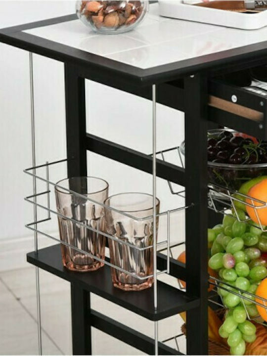 HomCom Τρόλεϊ Κουζίνας Ξύλινο 3 Θέσεων Μαύρο 57x37x83cm