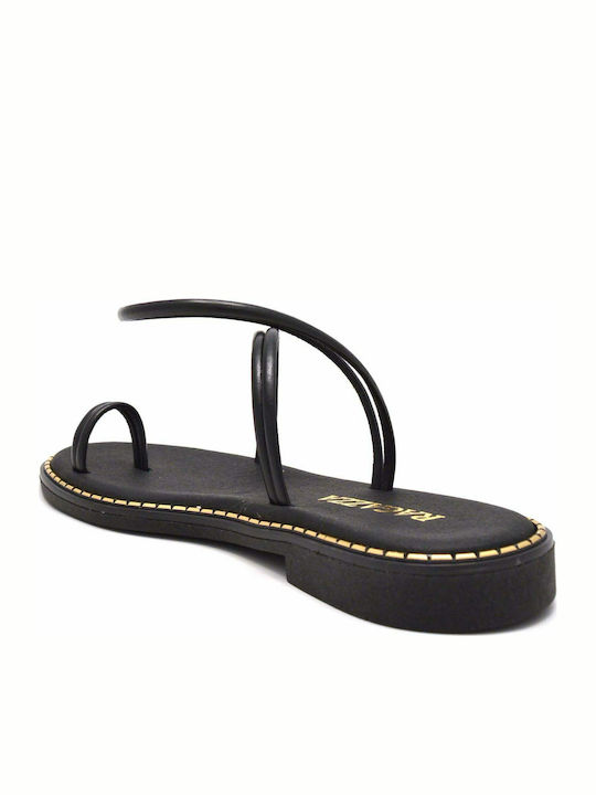 Leather Women's Flat Sandals Anatomic with Strap in Black Color