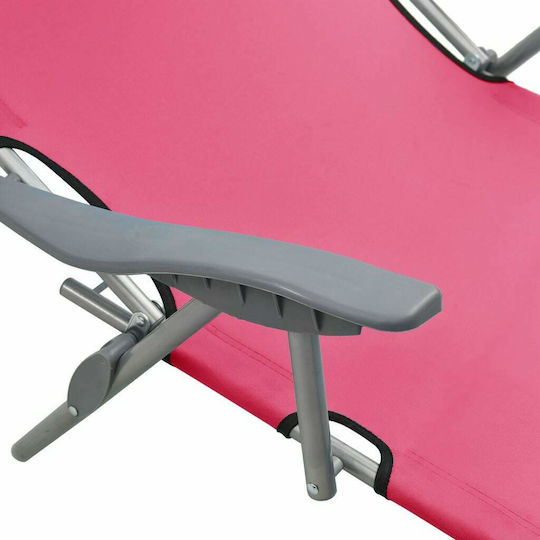 vidaXL Ξαπλώστρα Παραλίας Ροζ Πτυσσόμενη Ατσάλινη με Σκίαστρο 188x71x27εκ.