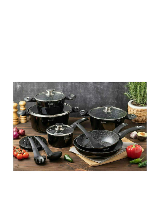 Edenberg Cookware Set of Aluminum with Stone Coating Black 15pcs