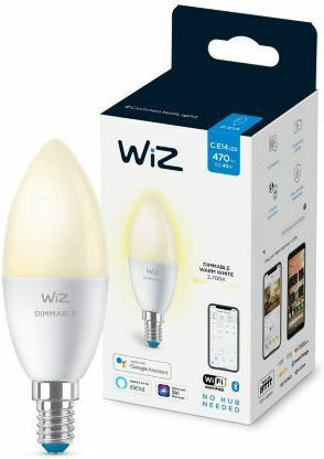 WiZ Smart LED Bulb 4.9W for Socket E14 and Shape C37 Warm White 470lm Dimmable