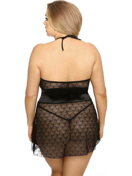 Anais Apparel Καλοκαιρινό Babydoll Μαύρο Rhiannon Plus Size Babydoll & String