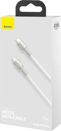 Baseus Cafule Metall Geflochtenes USB 2.0 Kabel USB-C männlich - USB-C 100W PD Weiß 2m CATJK-D02