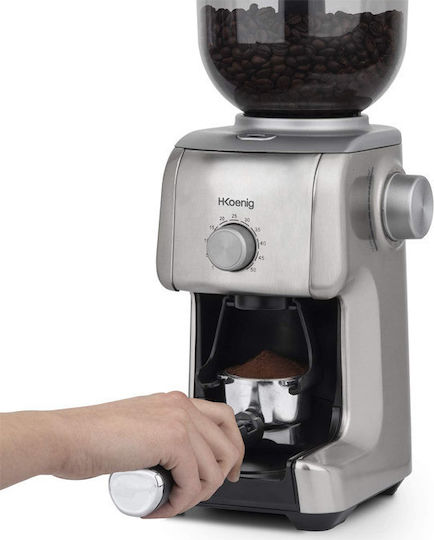 HKoenig Electric Coffee Grinder 130W for 400gr Beans and 16 Grind Levels Silver