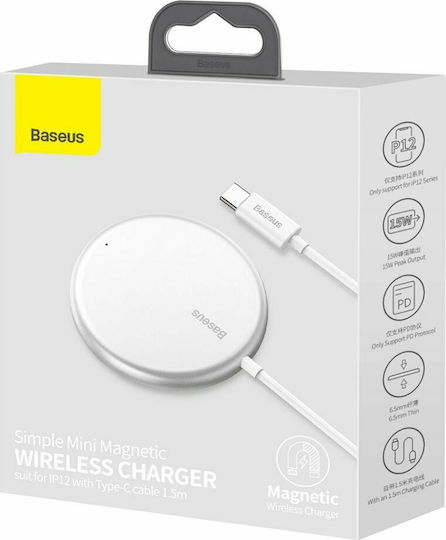 Baseus Φορτιστής Magsafe 15W Λευκός (Simple Mini Magnetic)