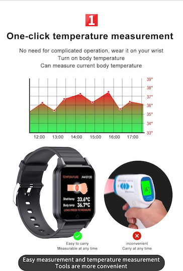 Lemfo T96 Smartwatch με Παλμογράφο (Μαύρο)