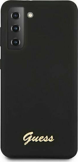 Guess Metal Logo Script Back Cover Silicone Black (Galaxy S21+)
