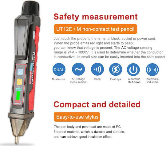 Uni-T Spannungsprüfer UT12M-EU AC mit Messbereich 24 - 1000V mit Summer