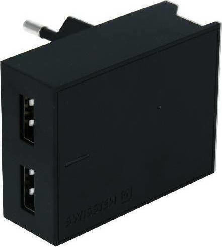 Swissten Φορτιστής με 2 Θύρες USB-A και Καλώδιο USB-C 15W Μαύρος (22044000)