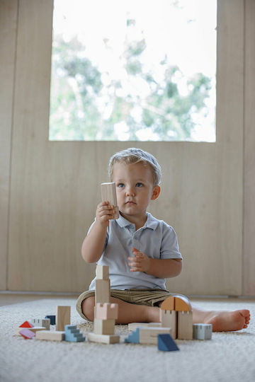 Plan Toys Cuburi De Construit Colorate Din Lemn Pentru 3+ Ani 30 Bucăți