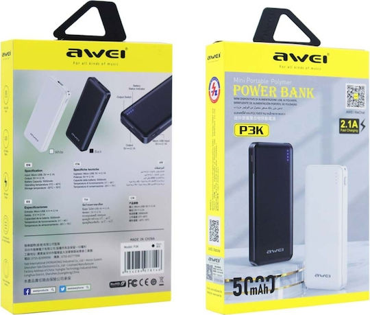 Awei P3K Power Bank 5000mAh 12W с USB-A порт Черен
