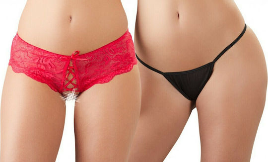 Cottelli Collection Pants & String Set Frauen Sexy Zeichenfolge offenem Schritt Black Red