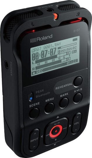 Roland R-07 Stereo Ψηφιακός Φορητός Εγγραφέας Μπαταρίας για Εγγραφή σε Κάρτα Μνήμης με Διάρκεια Εγγραφής 15 Ώρες και Τροφοδοσία USB Black
