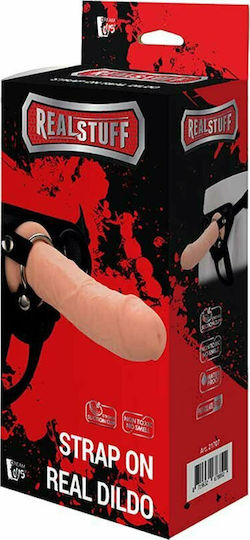 Dream Toys Real Stuff Strap On Realistic Silicone Dildo With Harness Harness με Dildo 21cm σε Μαύρο Χρώμα