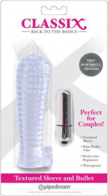 Pipedream Duo Textured Sleeve Mini Bullet Extensie Penis cu Vibratie Transparent PD1990-20