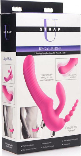 Strap U Regal Rider Strap On Vibrator Strapless Strap On με Τριπλό Dildo 22cm και Δόνηση σε Μωβ Χρώμα