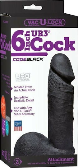 Vac U Lock CodeBlack UR3 Cock Реалистично дилдо с тестиси Черен 15см
